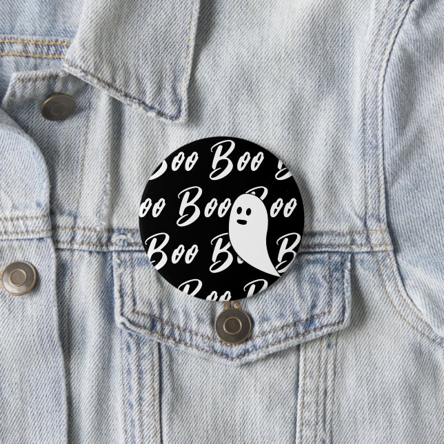 Badge Rond 7,6 Cm Ghost Halloween noir blanc motif (En situation)