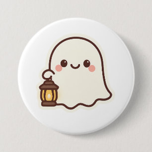 Badge Rond 7,6 Cm Ghost Kawaii avec lanterne - Design d'esprit migno