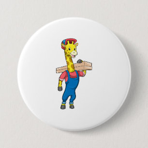 Badge Rond 7,6 Cm Girafe as Carpenter with Wood