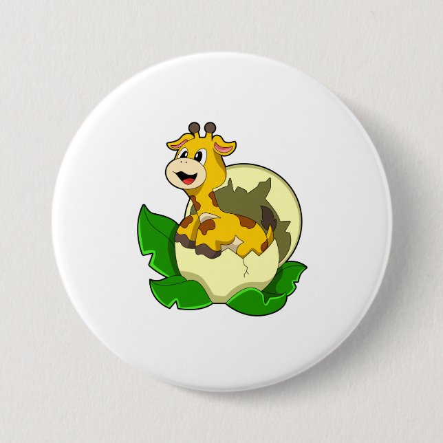 Badge Rond 7,6 Cm Girafe aux feuilles et oeufs (Devant)