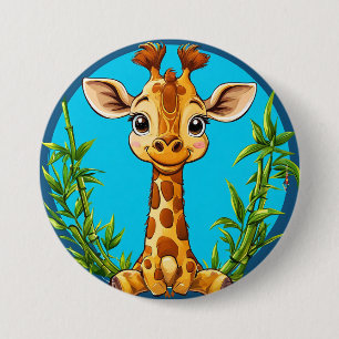 Badge Rond 7,6 Cm Girafe de dessin animé adorable avec du bambou