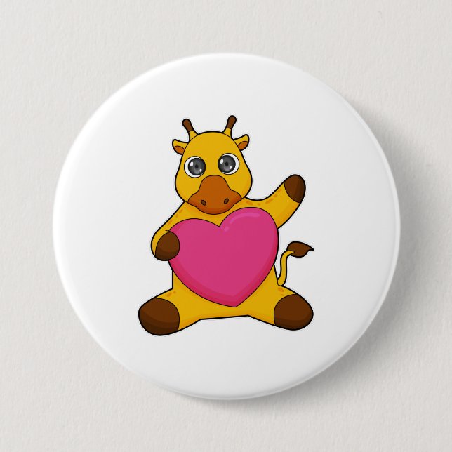 Badge Rond 7,6 Cm Giraffe au coeur (Devant)