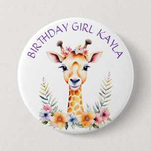 Badge Rond 7,6 Cm Giraffe de bébé en fleurs Fête d'anniversaire de f