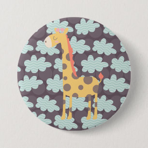 Badge Rond 7,6 Cm Giraffe et nuages