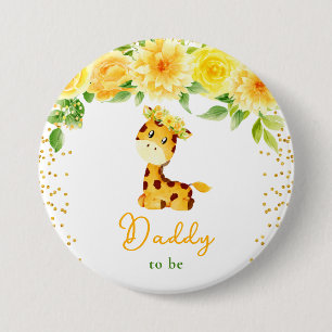 Badge Rond 7,6 Cm Giraffe Jaune Floral Papa