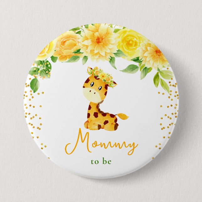 Badge Rond 7,6 Cm Giraffe Jaune Maman Florale À Être (Devant)