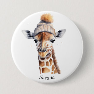 Badge Rond 7,6 Cm Giraffe portant casquette d'hiver personnalisable