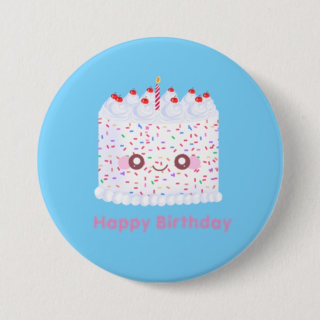 Badge Rond 7,6 Cm Glacet blanc saupoudré gâteau d'anniversaire (Devant)