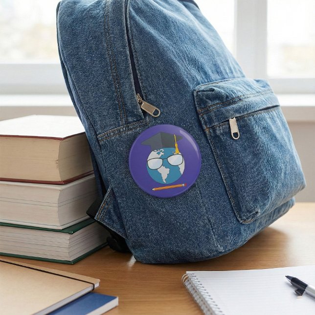 Badge Rond 7,6 Cm Global Education Graduation Cap Earth Smart Planet (Créateur téléchargé)