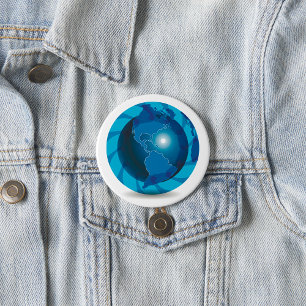 Badge Rond 7,6 Cm Globe terrestre moderne bleu carte du monde