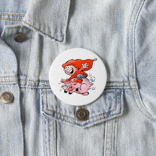 Badge Rond 7,6 Cm Gnome de dessin animé drôle chevauchant un cochon