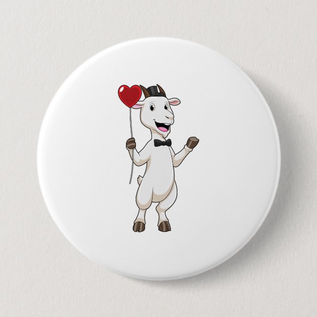 Badge Rond 7,6 Cm Goat as Groom avec Heart Balloon (Devant)