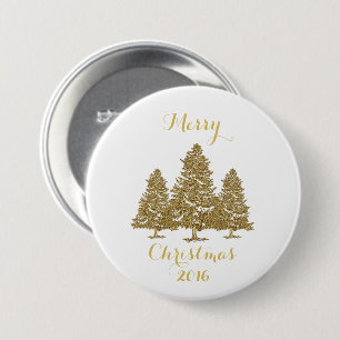 Badge Rond 7,6 Cm Gold Christmas Trees Button
