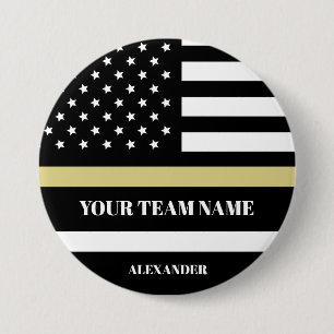 Badge Rond 7,6 Cm Gold Line États-Unis Drapeau avec équipe et nom pe