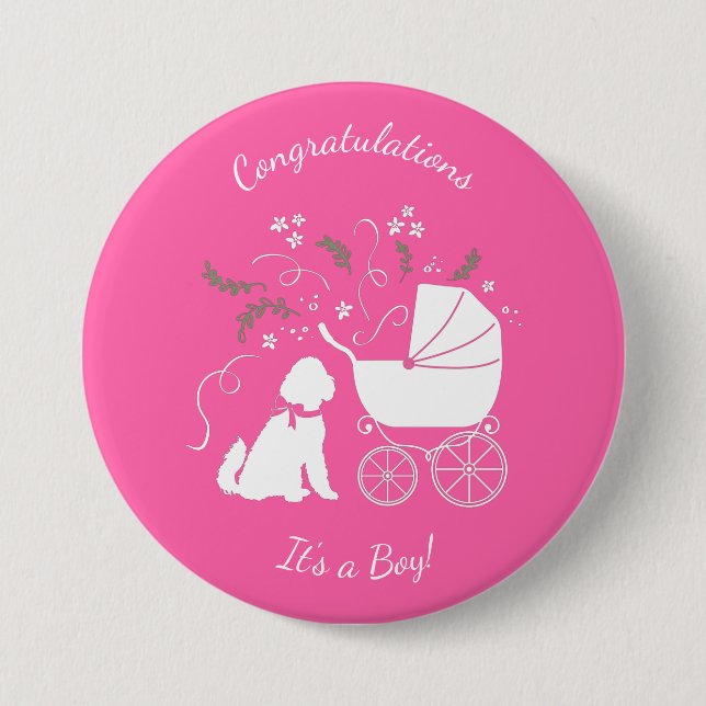 Badge Rond 7,6 Cm Goldendoodle Baby shower rose (Devant)