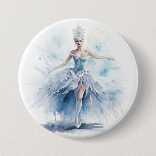 Badge Rond 7,6 Cm Graceful Nutcracker Snow Queen in White (Devant)
