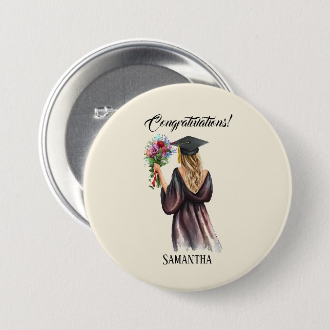Badge Rond 7,6 Cm Graduation personnalisée en aquarelle (11) (Devant & derrière)