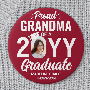 Badge Rond 7,6 Cm Gradué Photo Fière grand-mère moderne rouge et bla