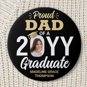 Badge Rond 7,6 Cm Gradué Photo Fière Papa Élégant Noir et Or
