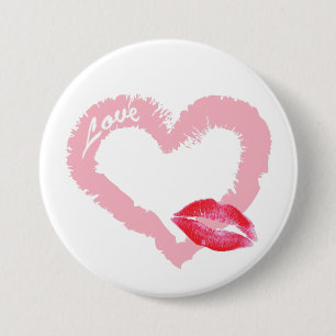 Badge Rond 7,6 Cm Grand coeur rose d'amour avec des lèvres