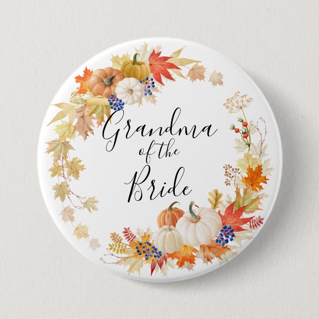 Badge Rond 7,6 Cm Grand-maman de citrouilles de feuille d'automne de (Devant)