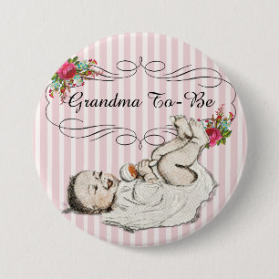 Badge Rond 7,6 Cm "Grand-maman rose florale vintage à être" bouton