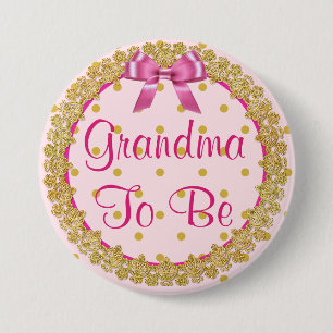Badge Rond 7,6 Cm Grand-mère au Baby shower rose et or