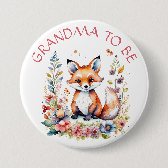Badge Rond 7,6 Cm Grand-mère | Baby Fox et Baby shower de fleurs (Devant)