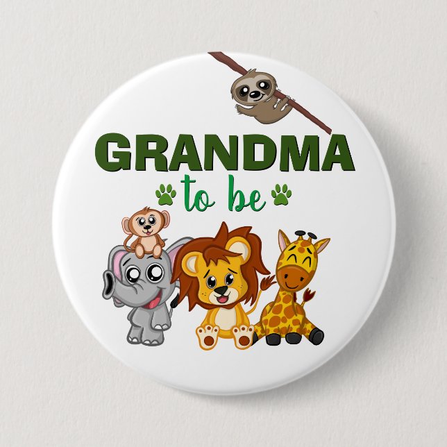 Badge Rond 7,6 Cm Grand-mère pour être Jungle Safari Zoo Baby shower (Devant)