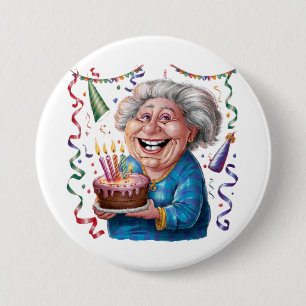 Badge Rond 7,6 Cm Granny Anniversaire Grand Sourire