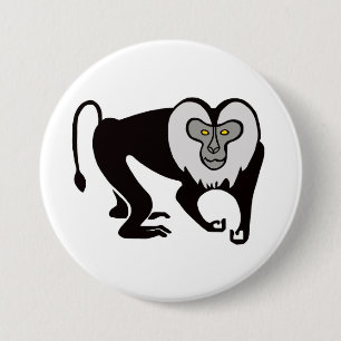 Badge Rond 7,6 Cm Graphic -MACAQUE à queue de lion -Singe- Faune -
