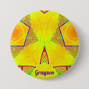 Badge Rond 7,6 Cm GRAYSON ~ Nuances Jaune, Rouge, Orange, Bleu, Vert