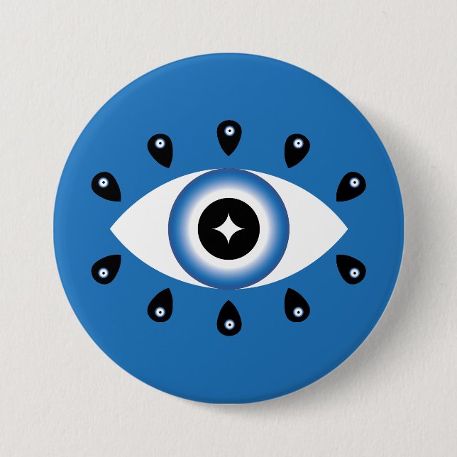 Badge Rond 7,6 Cm Grec Mal Oeil Bleu Noir Blanc (Devant)