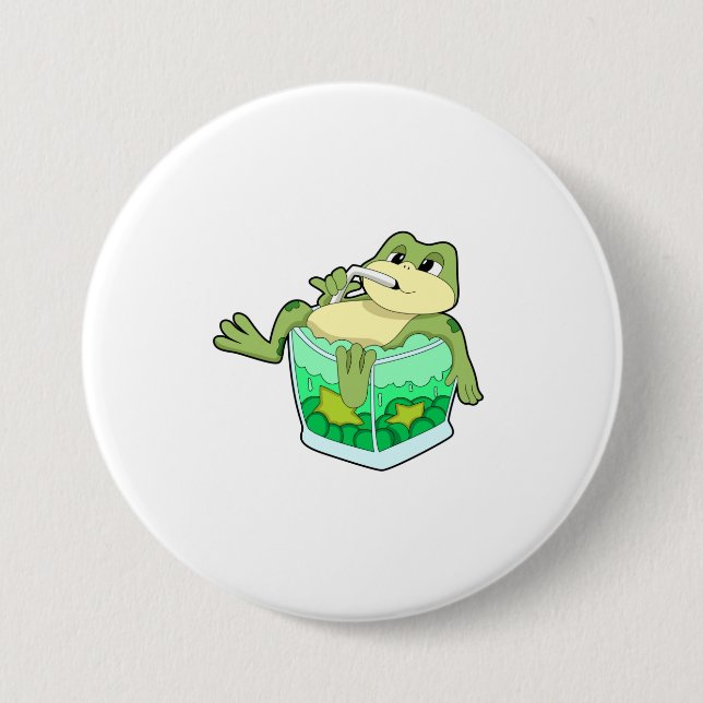 Badge Rond 7,6 Cm Grenouille avec verre de jus (Devant)