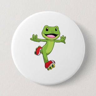 Badge Rond 7,6 Cm Grenouille en Patinage en ligne avec Roller skates