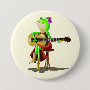 Badge Rond 7,6 Cm Grenouille Jouer de la guitare