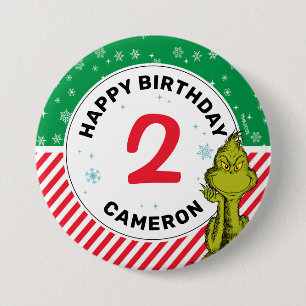 Badge Rond 7,6 Cm Grinch Rouge et Vert Anniversaire Flocon de Neige