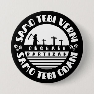Badge Rond 7,6 Cm Grobari Partizan Noir et Blanc 