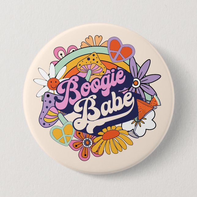 Badge Rond 7,6 Cm Groovy 70s Célibataire Boogie Babe ID929 (Devant)