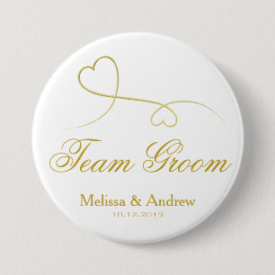 Badge Rond 7,6 Cm Groupe d'équipe Deux Mariage Gold Hearts