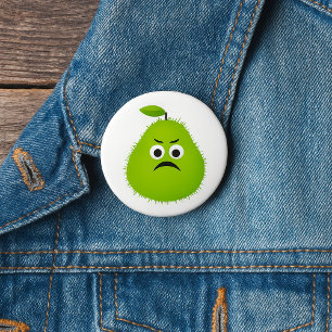 Badge Rond 7,6 Cm Grumpy Fuzzy Pear Visage Fruit drôle Caractère