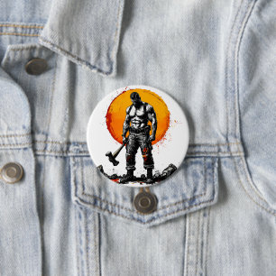 Badge Rond 7,6 Cm guerrier barbare médiéval imaginaire hummer force