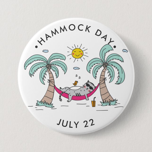Badge Rond 7,6 Cm Hammock Day avec chat dans le hamac (Devant)