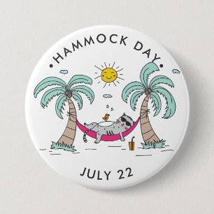 Badge Rond 7,6 Cm Hammock Day avec chat dans le hamac