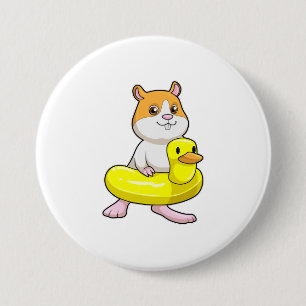 Badge Rond 7,6 Cm Hamster à la plage avec canard comme anneau de nag