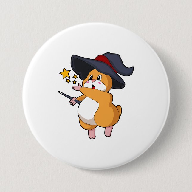 Badge Rond 7,6 Cm Hamster as Wizard with Magic mur (Devant)