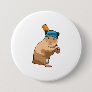Badge Rond 7,6 Cm Hamster au cricket avec chauve-souris de cricket