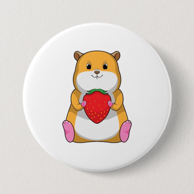 Badge Rond 7,6 Cm Hamster aux fraises (Devant)