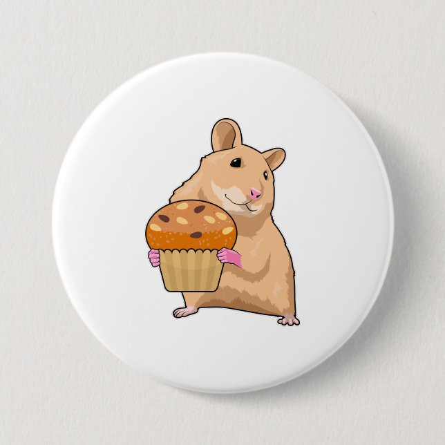 Badge Rond 7,6 Cm Hamster avec Muffin (Devant)