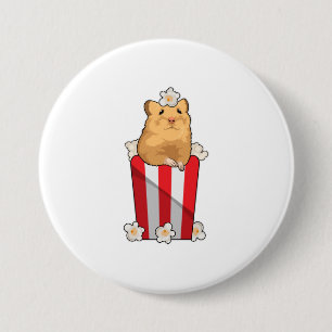 Badge Rond 7,6 Cm Hamster avec Popcorn
